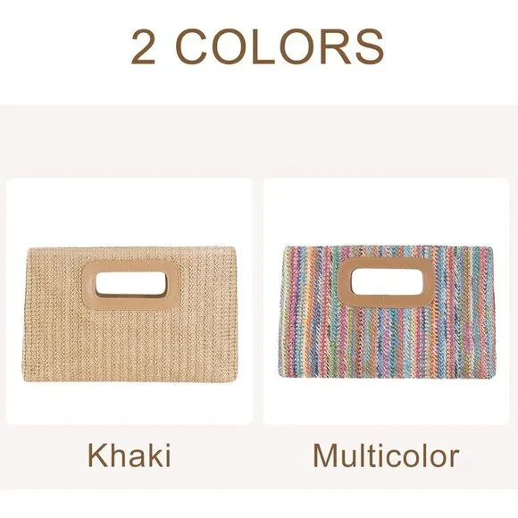 Women Straw Clutch Purse Top Handle Crossbody Woven Envelope Evening Bag